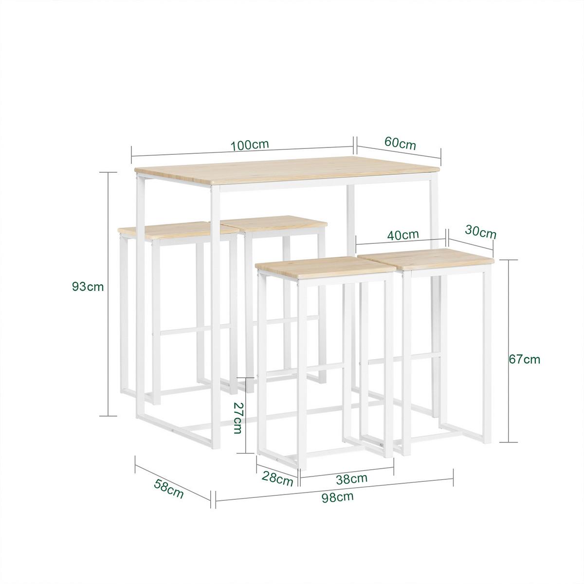BARTISCH + 2 x BARHOCKER - Weiß, Holzwerkstoff (100/96/60cm) - SoBuy