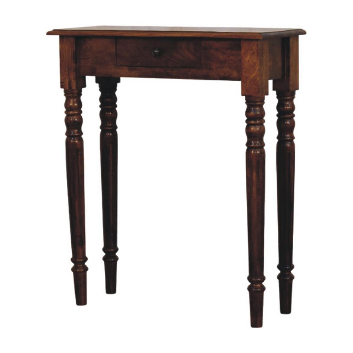 KONSOLE Massivholz Kastanienbraun Gedrechselte Beine, 1 Schublade, Dunkelbraun - Dunkelbraun/Messingfarben, Mangoholz/Holz (25/70/80cm) - Artisan Furniture