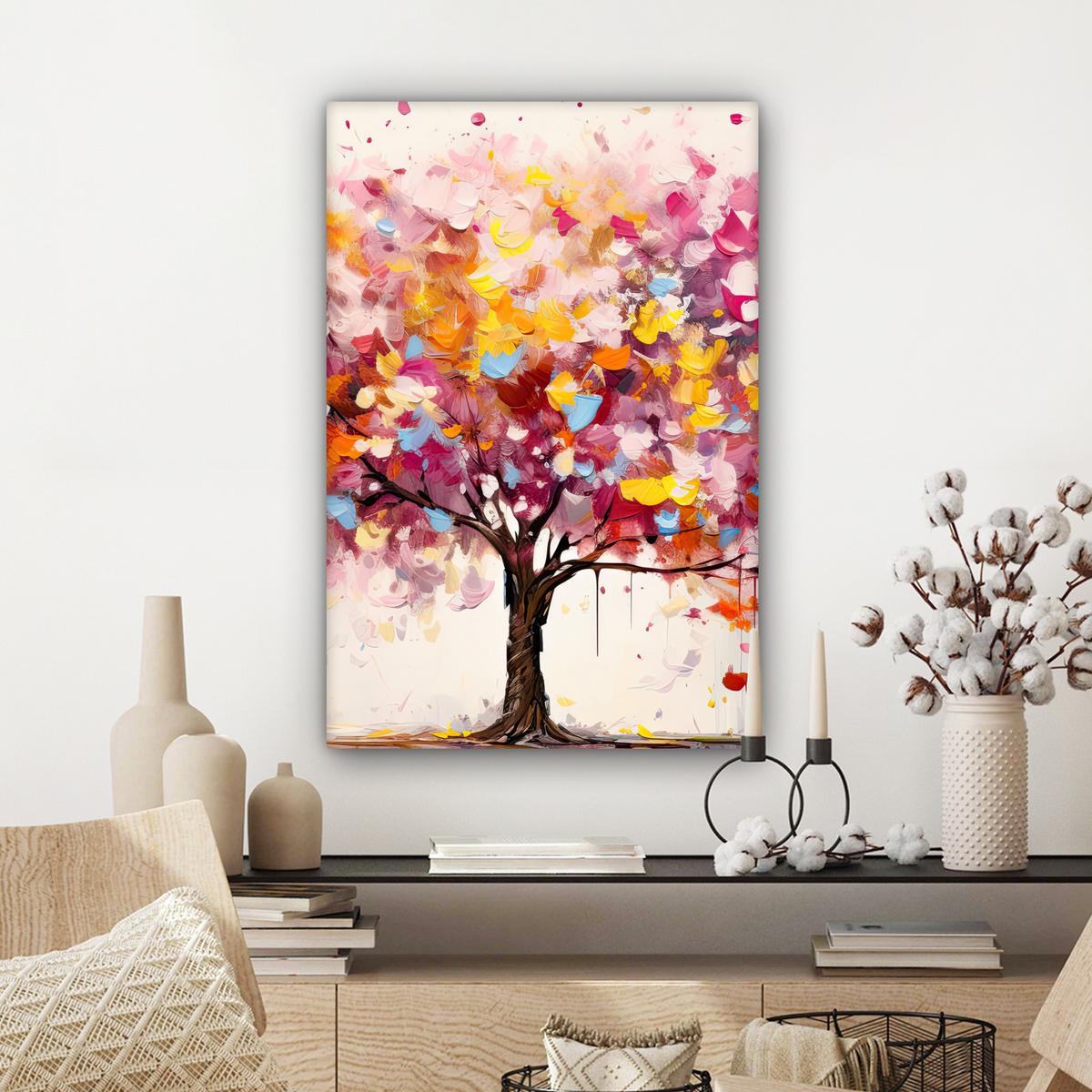 LEINWANDBILD Aquarell - Baum - Kunst - Abstrakt Wanddeko Schlafzimmer 60x90 cm - Rosa, Textil (60/90cm) - MuchoWow