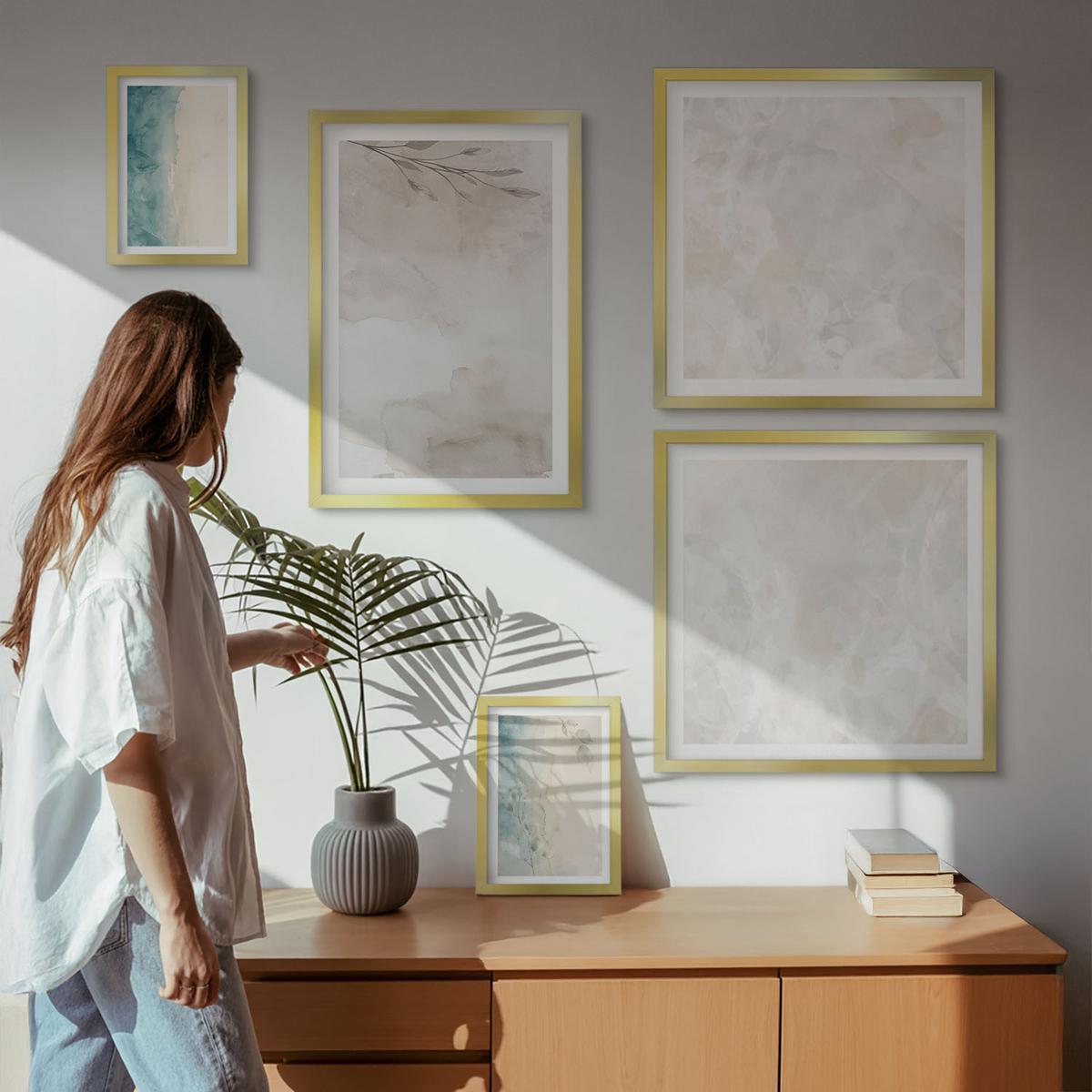 BILDER SET 5er Set - 50x50 cm & 20x30 cm & 40x60 cm Goldrahmen - Aquarellmalerei-Textur - Goldfarben, Kunststoff (40/60cm) - TULUP