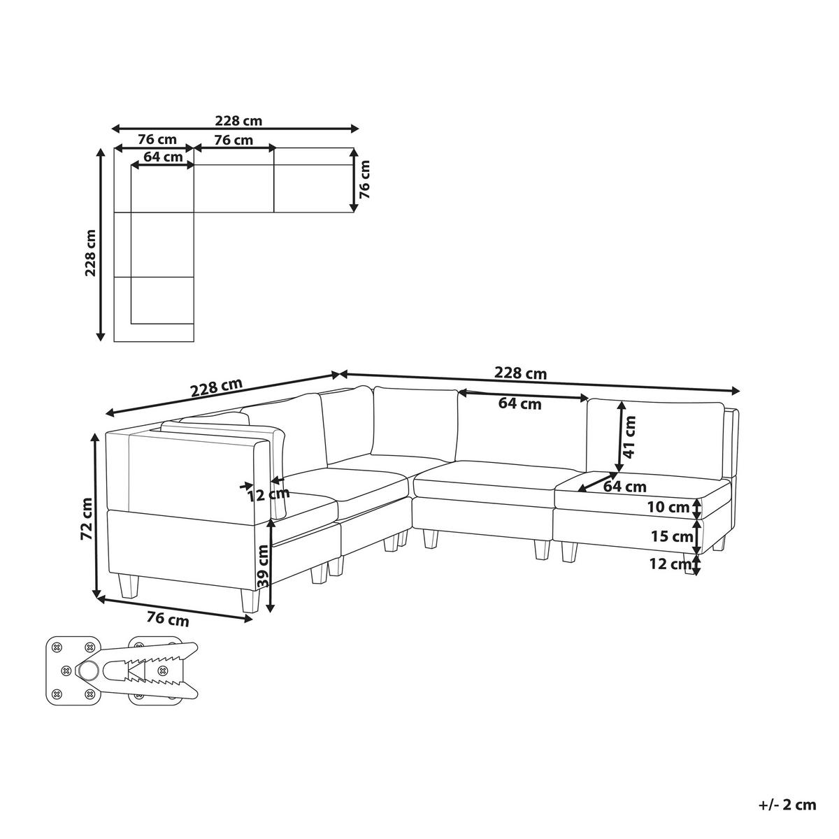 ECKFSOFA Modul 5-Sitzer rechtsseitig Dunkelgrün Stoff Unstad - Schwarz/Grün, Textil (228/228cm) - Beliani