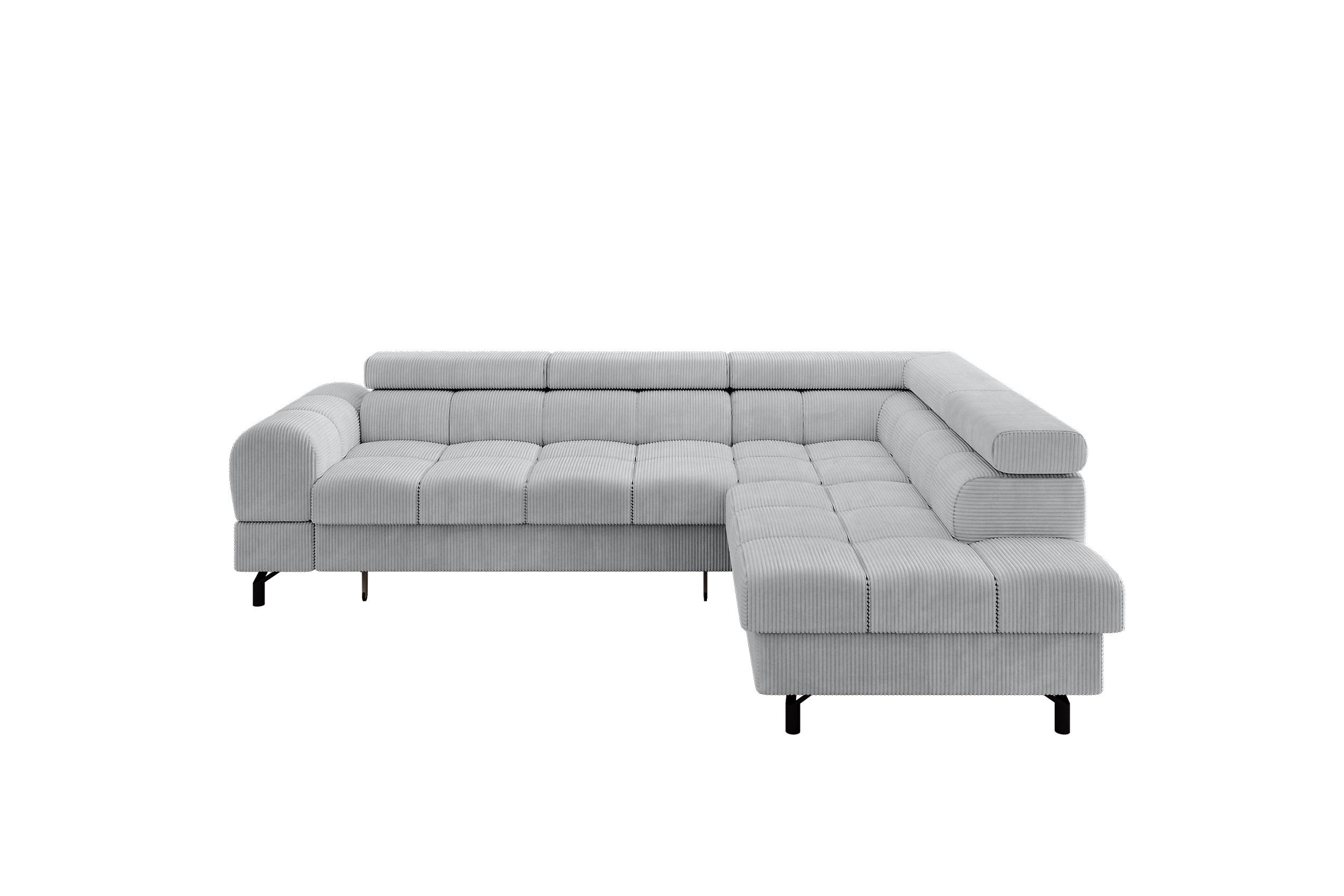 ECKSOFA mit Schlaffunktion Ottomane Rechts LUMA-L 272x203x70 Grau Cord - Schwarz/Grau, Holzwerkstoff/Kunststoff (203/272cm) - ALTDECOR