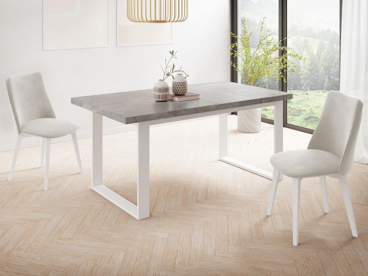 ESSTISCH Sana rechteckig ausziehbar, Grauer Beton 160/240/90/75 cm - Hellgrau/Weiß, Holzwerkstoff/Metall (90/240/75cm) - WFL GROUP