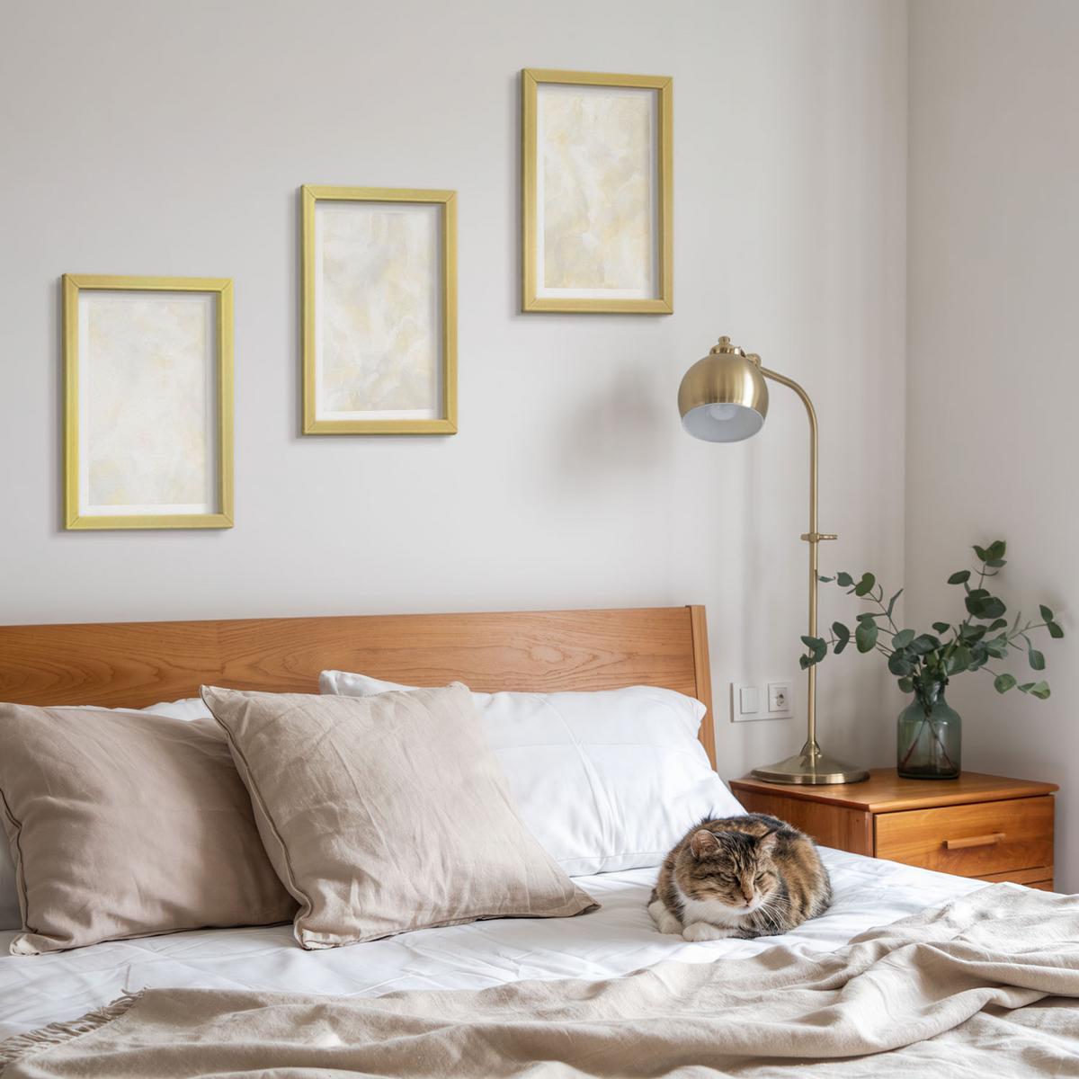 BILDER SET 3er Set - 20x30 cm Goldrahmen - Helles Strukturfarbendesign - Goldfarben, Kunststoff (20/30cm) - TULUP