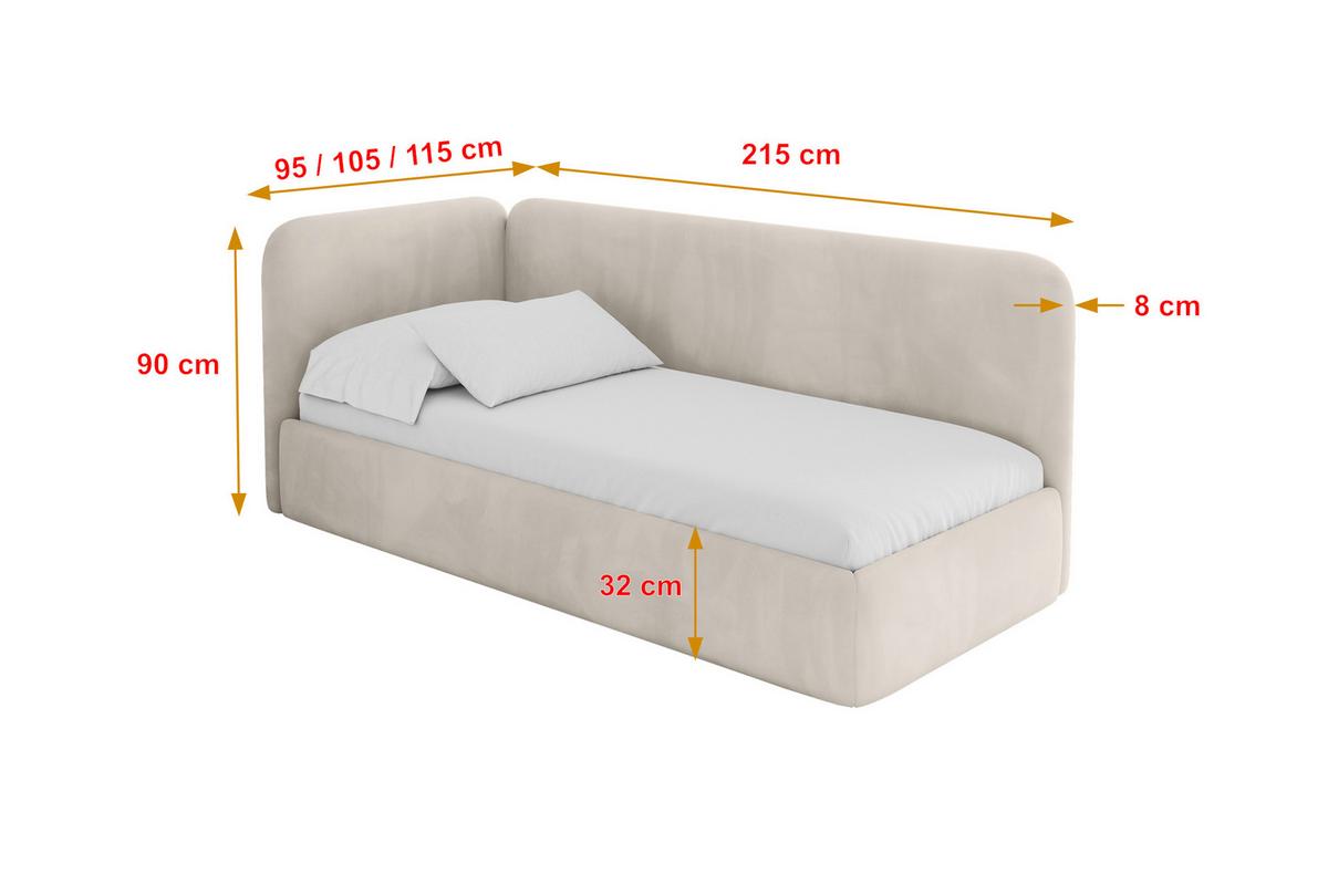 EINZELLBETT Jugendbett mit Bettkasten, Rechts - ELSY 80x200 Beige - Sandfarben, Holzwerkstoff/Textil (80/200cm) - ALTDECOR