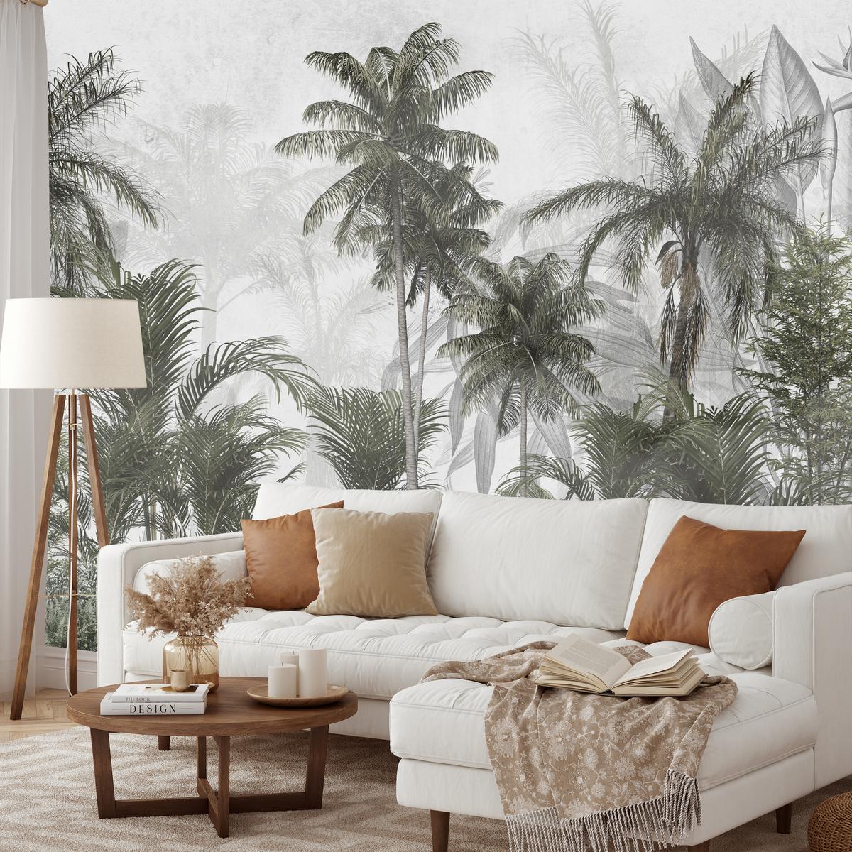 FOTOTAPETE für Wohnzimmer Natur Hohe Palmen Bäume Tropisch 100x70 - Grau/Grün, Papier (100/70cm) - Muralo