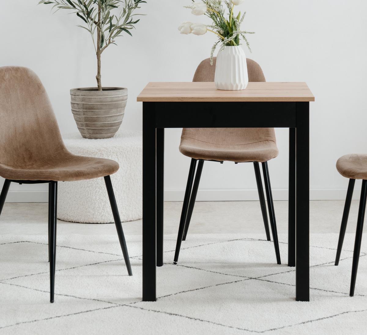 ESSTISCH Eiche Artisan, schwarz 60 x 67 cm, Küchentisch in modernem Design - Schwarz/Eiche Artisan, Holzwerkstoff/Kunststoff (67/60/76cm) - Furn.Design