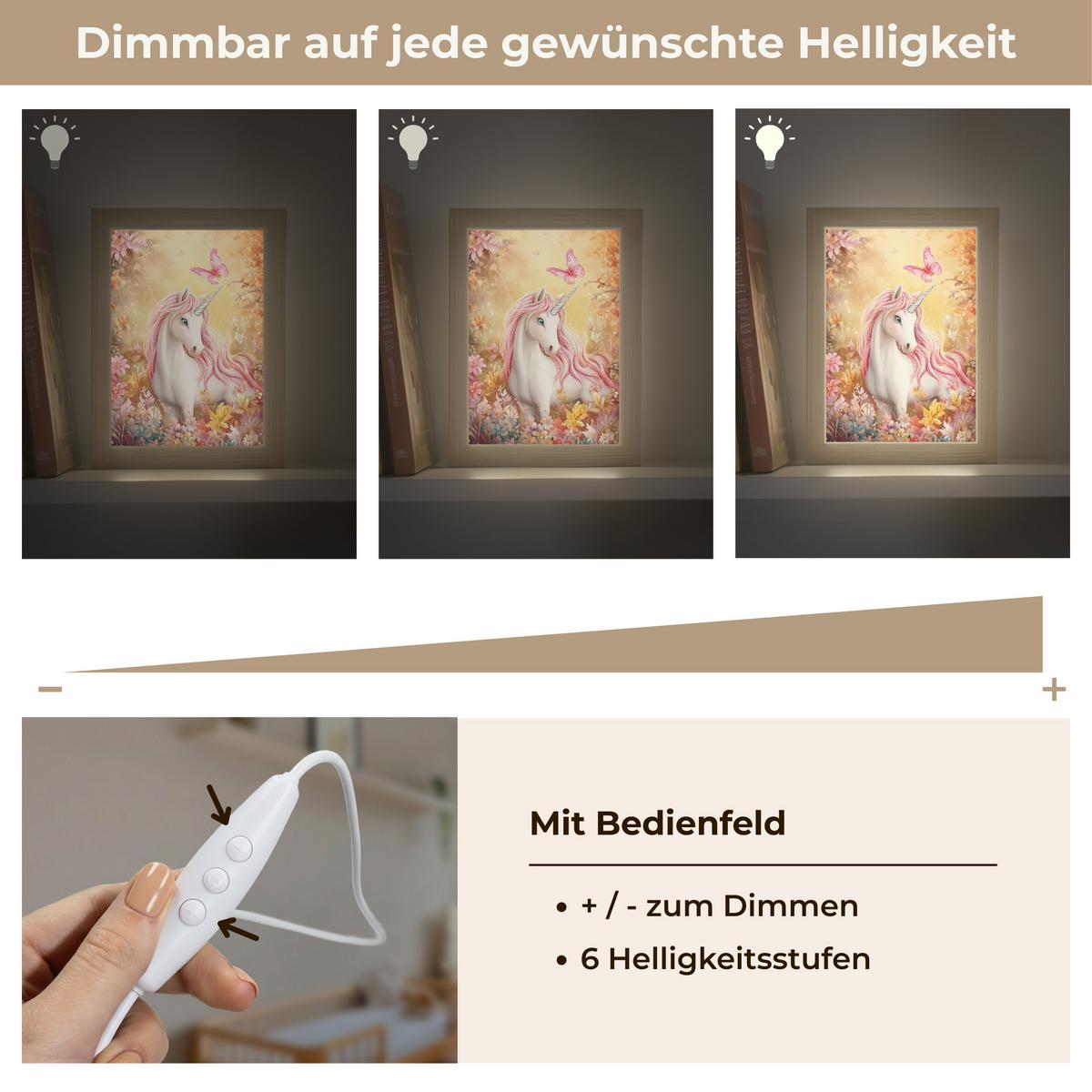 NACHTTISCHLAMPE Einhorn - Blumen - Schmetterling - Rosa 15x20 cm - Beige, Holzwerkstoff (8/15/20cm) - OnlyWow