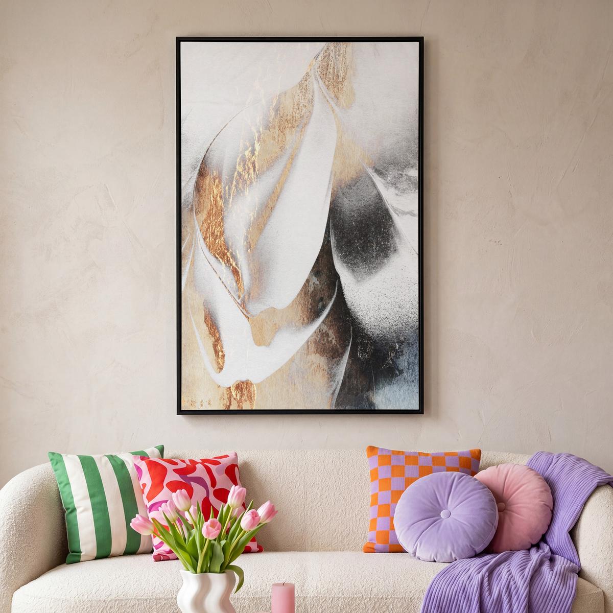 LEINWAND Bilder mit Rahmen - Luxus - Abstrakt - Gold - Weiß - 80x120 - Goldfarben, Textil (80/120cm) - MuchoWow