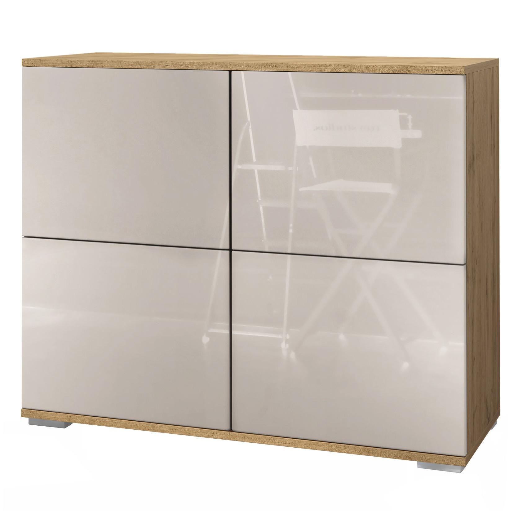 KOMMODE Rova Sandgrau Hochglanz - Sandfarben, Holzwerkstoff (92.5/75.5/35cm) - Vladon