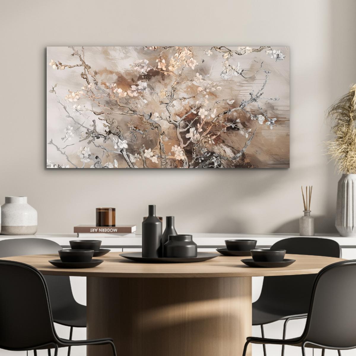 METALLBILD Mandelblüte - Kunst - Van Gogh - Beige - Abstrakt 80x40 cm - Braun, Metall (80/40cm) - MuchoWow