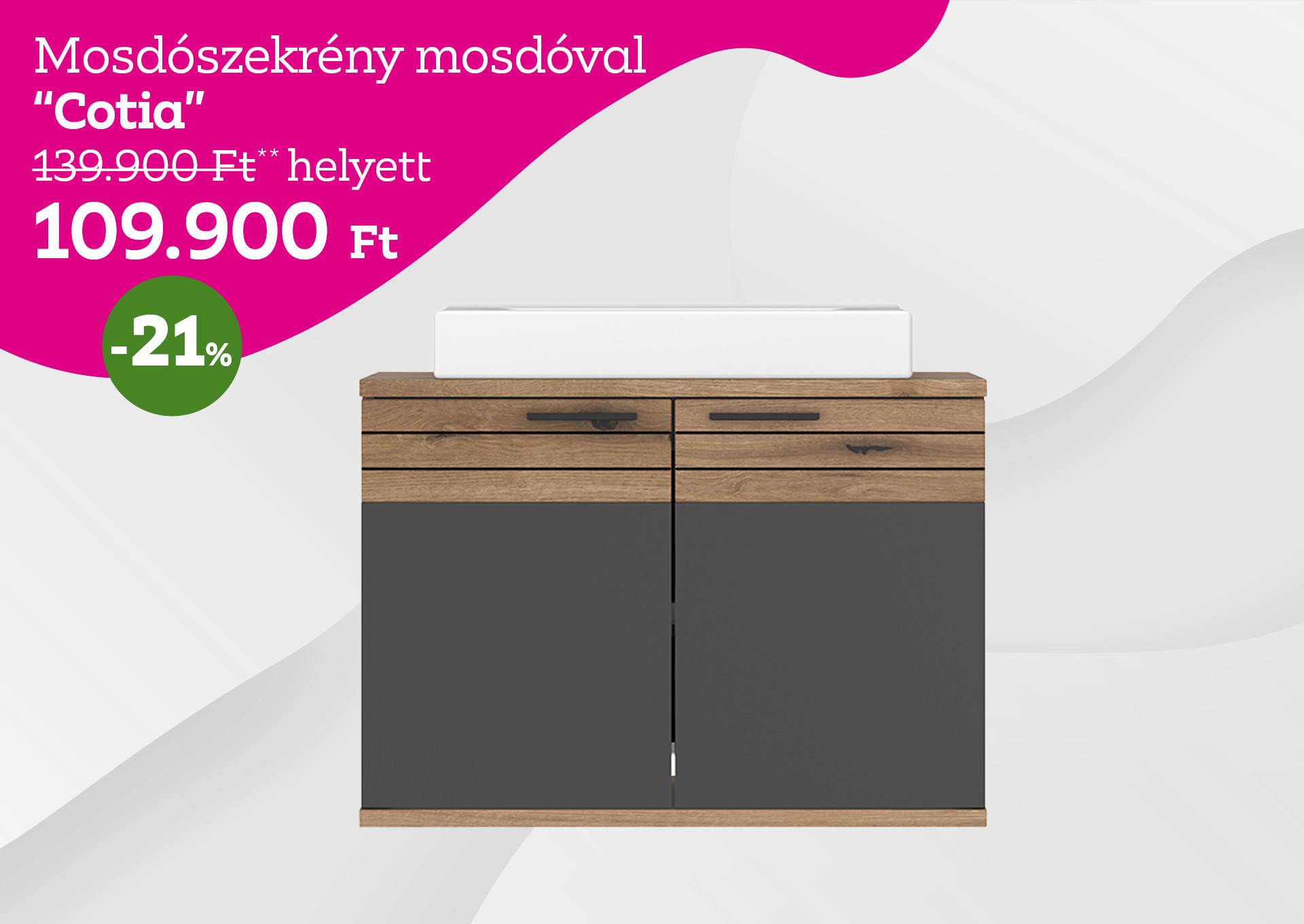 Mosdószekrény mosdóval Cotia 139900 Forint helyett 109900 Forint, kedvezmény mértéke 21%