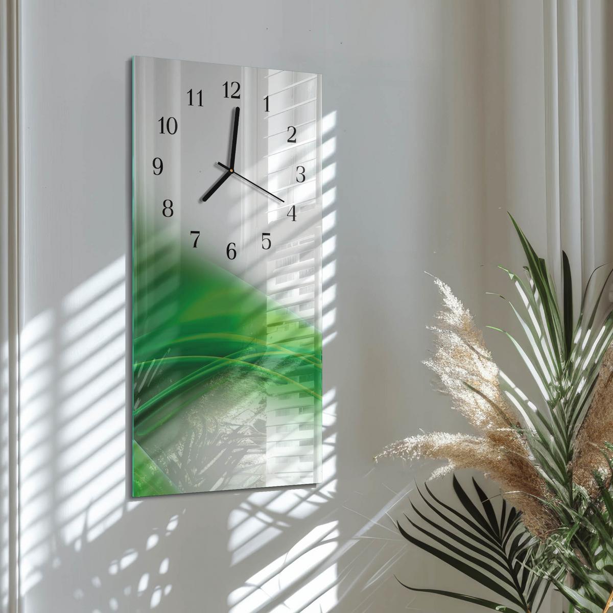WANDUHR aus Glas 30x60 cm - Muster - Grün, Glas (30/60/0.4cm) - TULUP