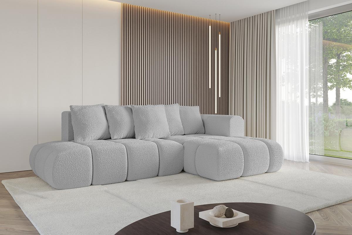 ECKSOFA Ottomane Rechts CLOUD-L-v1 280x185x90 Hellgrau Bouclé - Hellgrau, Holzwerkstoff/Kunststoff (185/280cm) - ALTDECOR