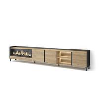 LOWBOARD, Eiche und Schwarz, 315/35/61cm, Kamin mit Feuereffekt XXL - Eichefarben, Holzwerkstoff (315/61/35cm) - Skraut Home