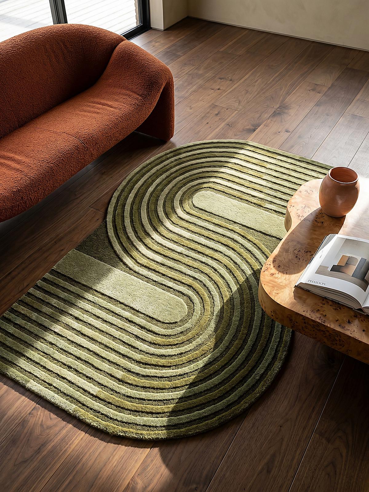 WOLLTEPPICH LEVEN, geometrisch, Olivegrün, 120 x 180 cm - Grün, Textil (180/120cm) - KADIMA DESIGN
