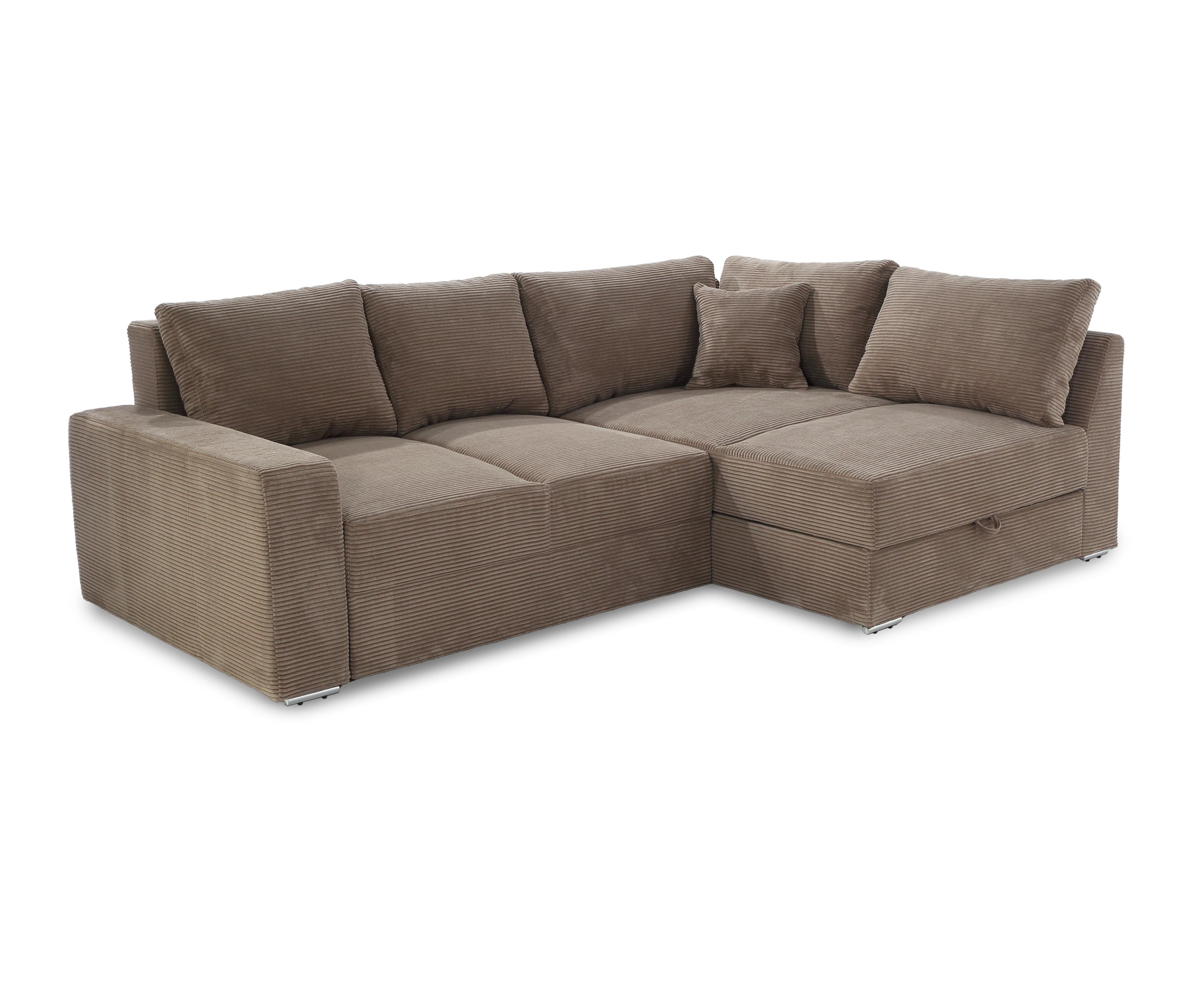 ECKSOFA-DAUERSCHLÄFER Boxspring Federkern Topper Bettkasten, seitenverkehrt montierbar B260/T181/H88 cm, Cord Braun Taupe / 15234 - Chromfarben/Braun, Textil/Metall (260/181cm) - luma-home