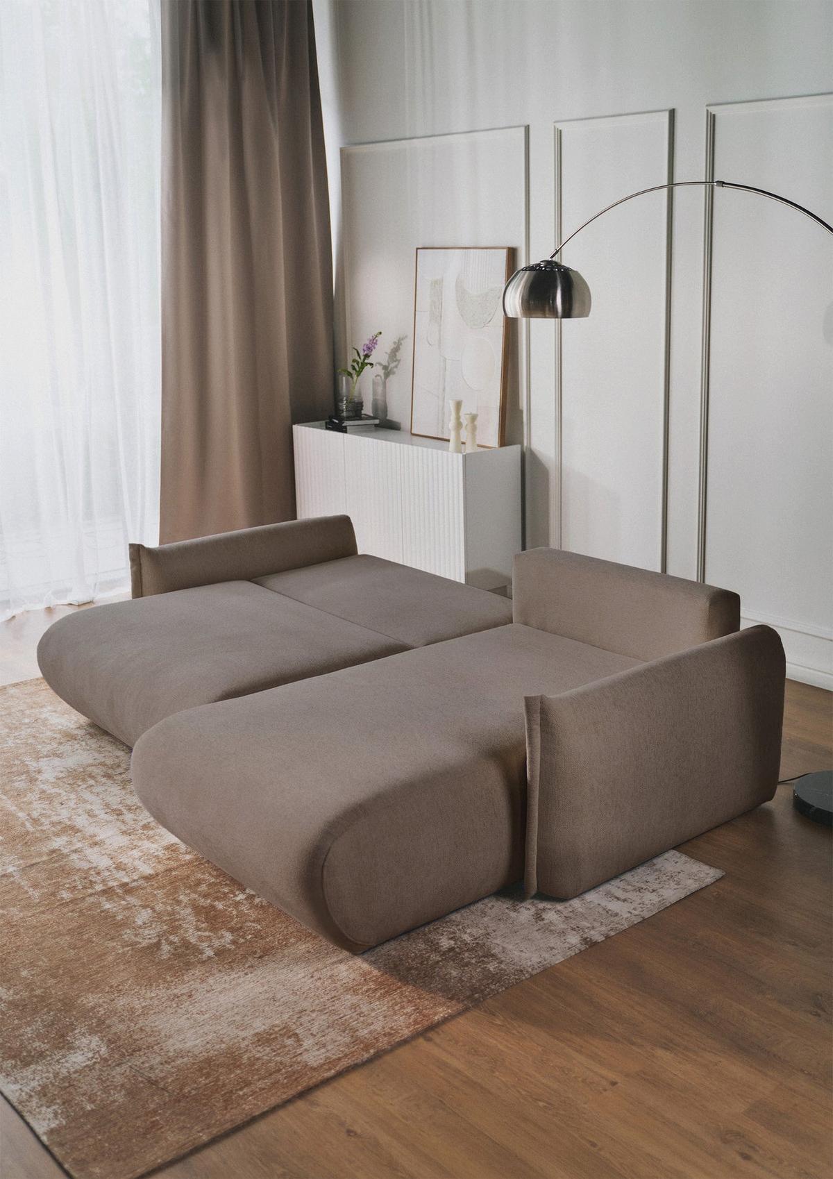 ECKSOFA Cushi Hellbraun-Chenille - Hellbraun/Schwarz, Kunststoff/Textil (183/252cm) - Selsey