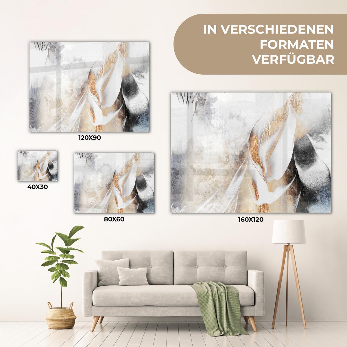 ACRYLGLASBILD Luxus - Abstrakt - Gold - Weiß 80x60 cm - Goldfarben, Glas (80/60cm) - MuchoWow