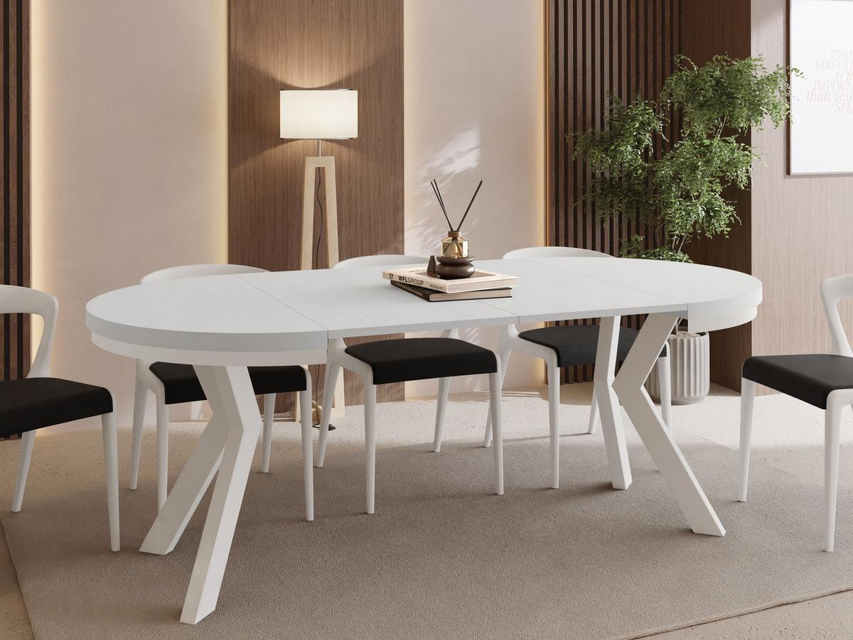ESSTISCH Savio Weiß Neo rund ausziehbar verlängerbar XXL, Weiß 100-300/100/77 cm - Weiß, Holz/Holzwerkstoff (100/300/77cm) - WFL GROUP