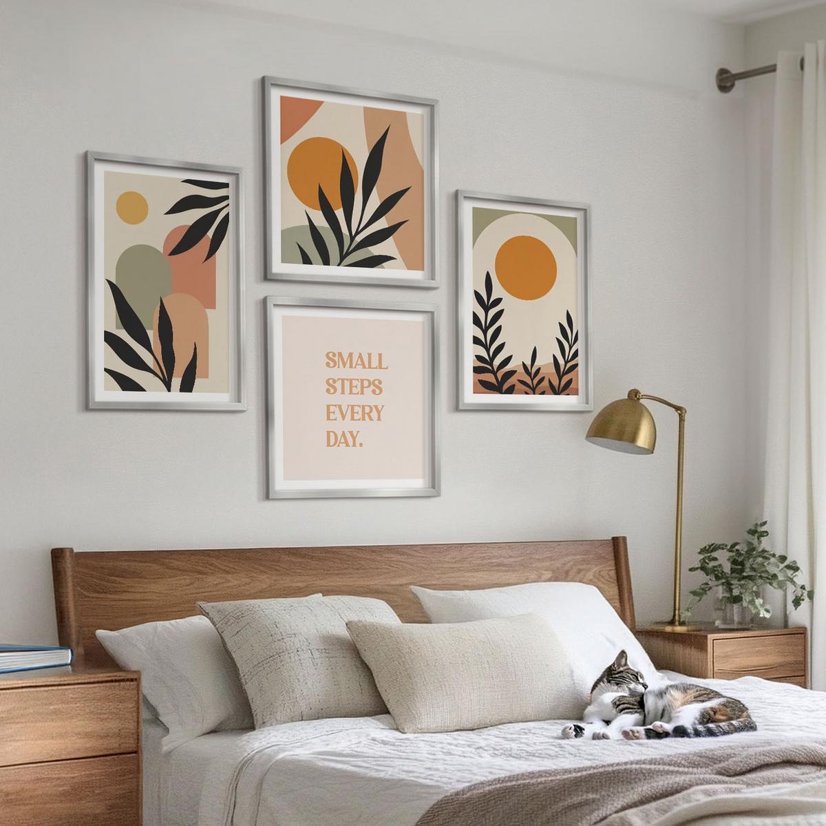 BILDER SET 4er Set - 50x50 cm & 40x60 cm Silberner Rahmen - Abstrakte Pflanzenmotive - Silberfarben, Kunststoff (50/50cm) - TULUP