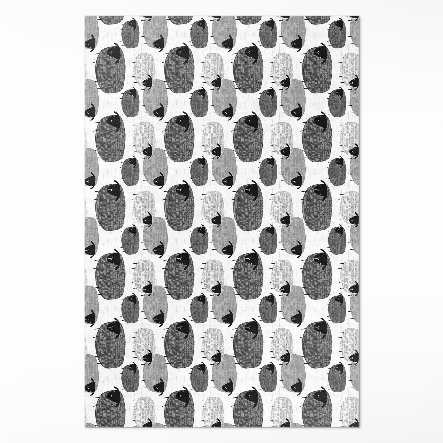 TEPPICH 100x150 cm Gemalte Schafe Regelmäßiges Muster - Anthrazit/Weiß, Kunststoff (100/150cm) - Wallfluent