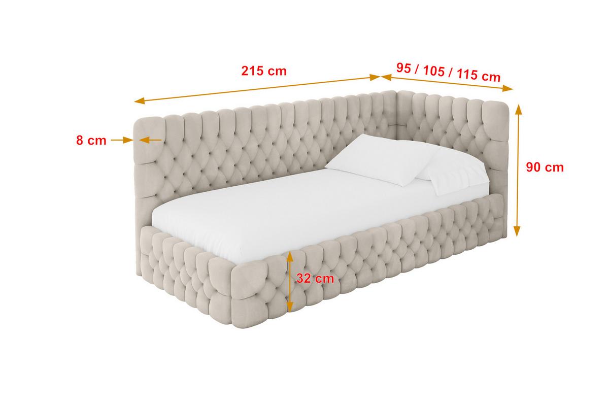 EINZELLBETT Jugendbett mit Bettkasten und Matratze H3/H4, Links - MULY 100x200 Beige - Ecru, Holzwerkstoff/Textil (100/200cm) - ALTDECOR
