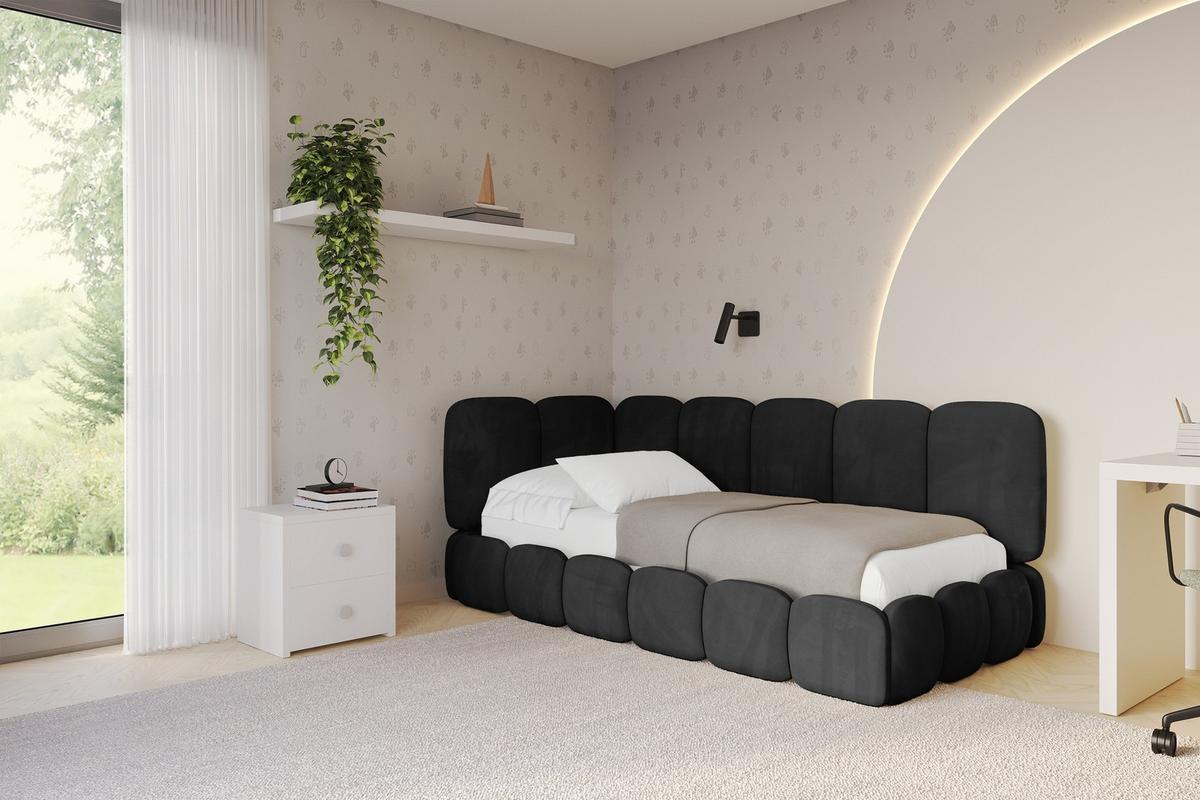 EINZELLBETT Jugendbett mit Bettkasten, Rechts - AVRY 90x200 Schwarz - Anthrazit/Schwarz, Holzwerkstoff/Textil (90/200cm) - ALTDECOR