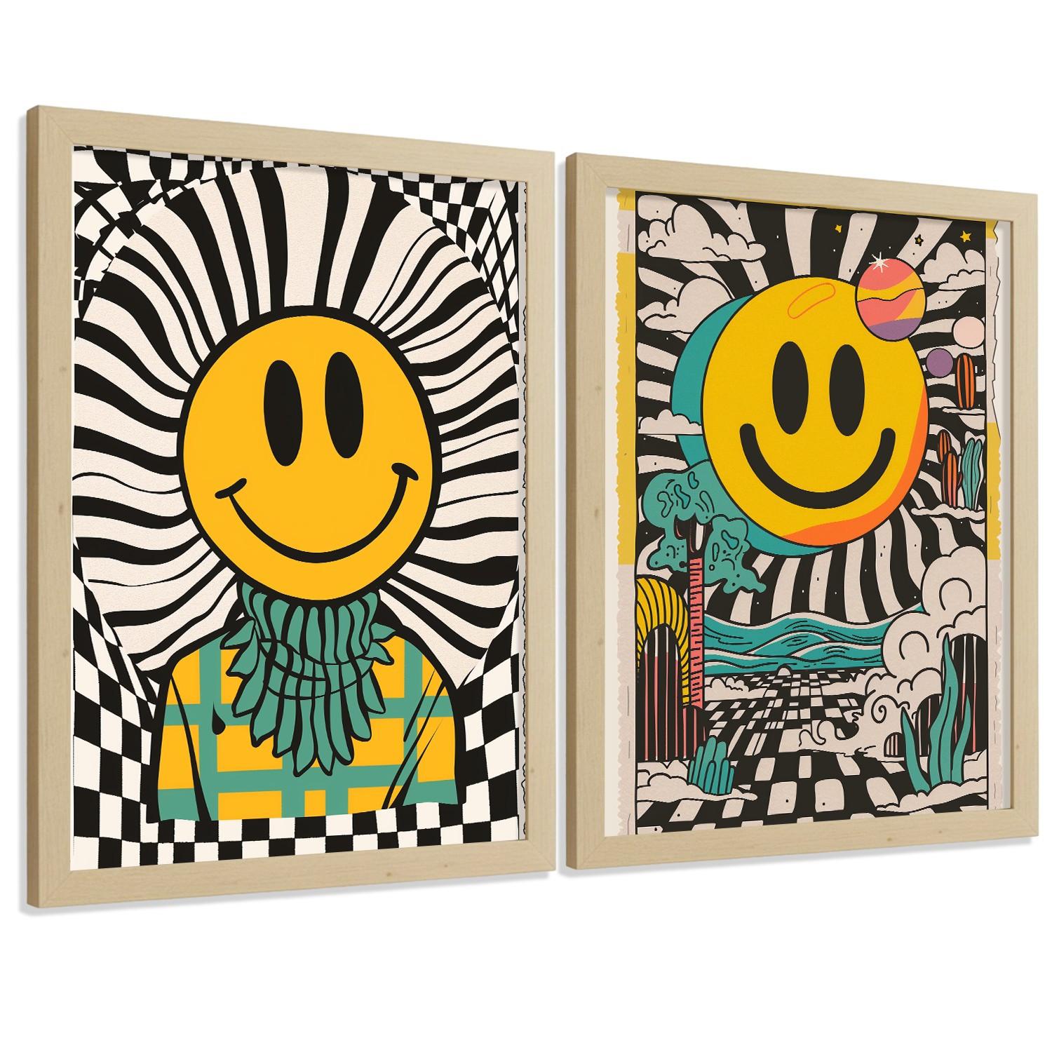 POSTER 4er Kunstdruck-Set Wandbilder Smiley Emoji modern Wohnzimmer Deko, Schlafzimmer, Küche, Badezimmer Rahmenlos A3 - Klar, Papier (29.7/1/42cm) - Nacnic