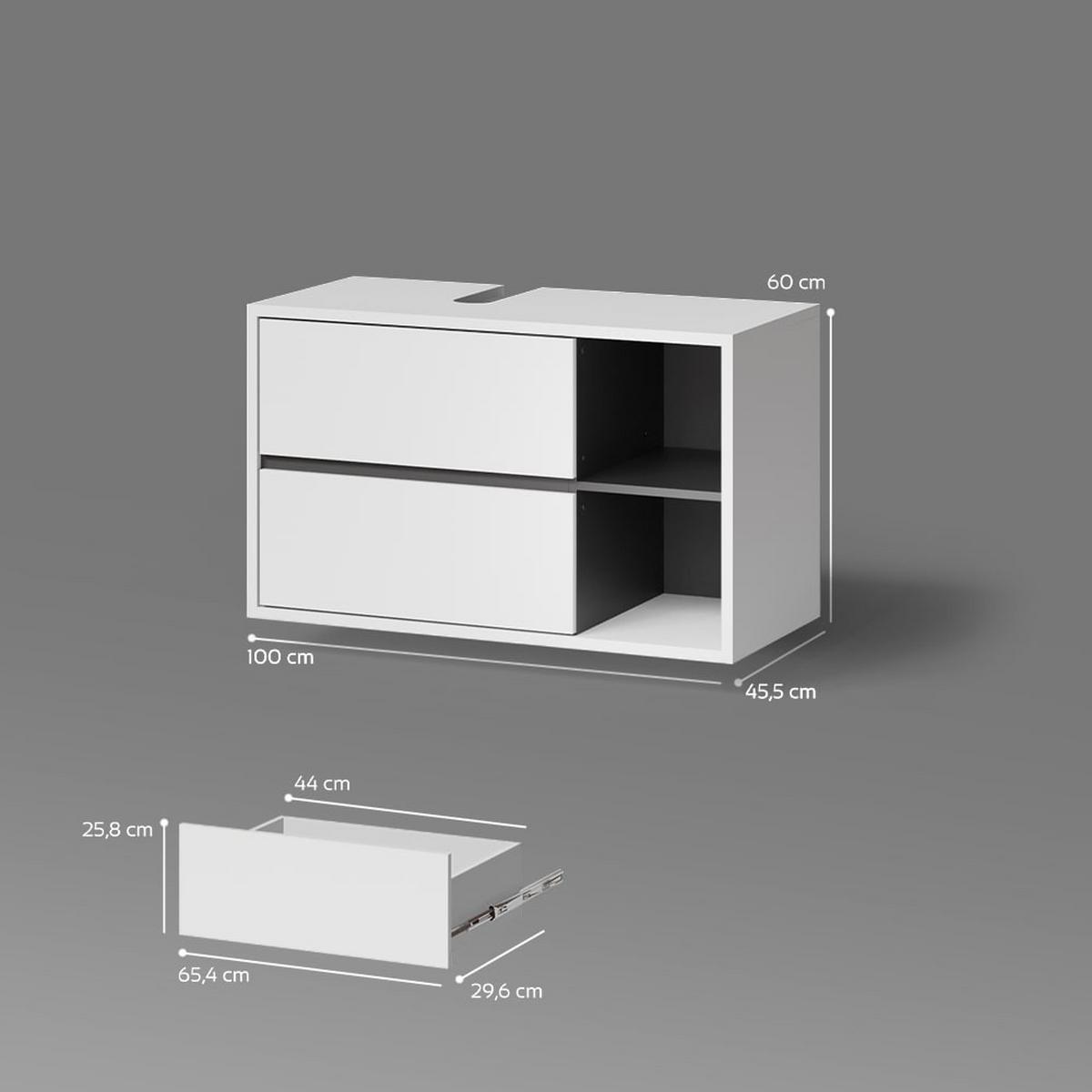 WASCHBECKENUNTERSCHRANK Vomano Weiß 100 x 60 cm - Weiß, Holzwerkstoff (100/60/45.5cm) - Livinity®