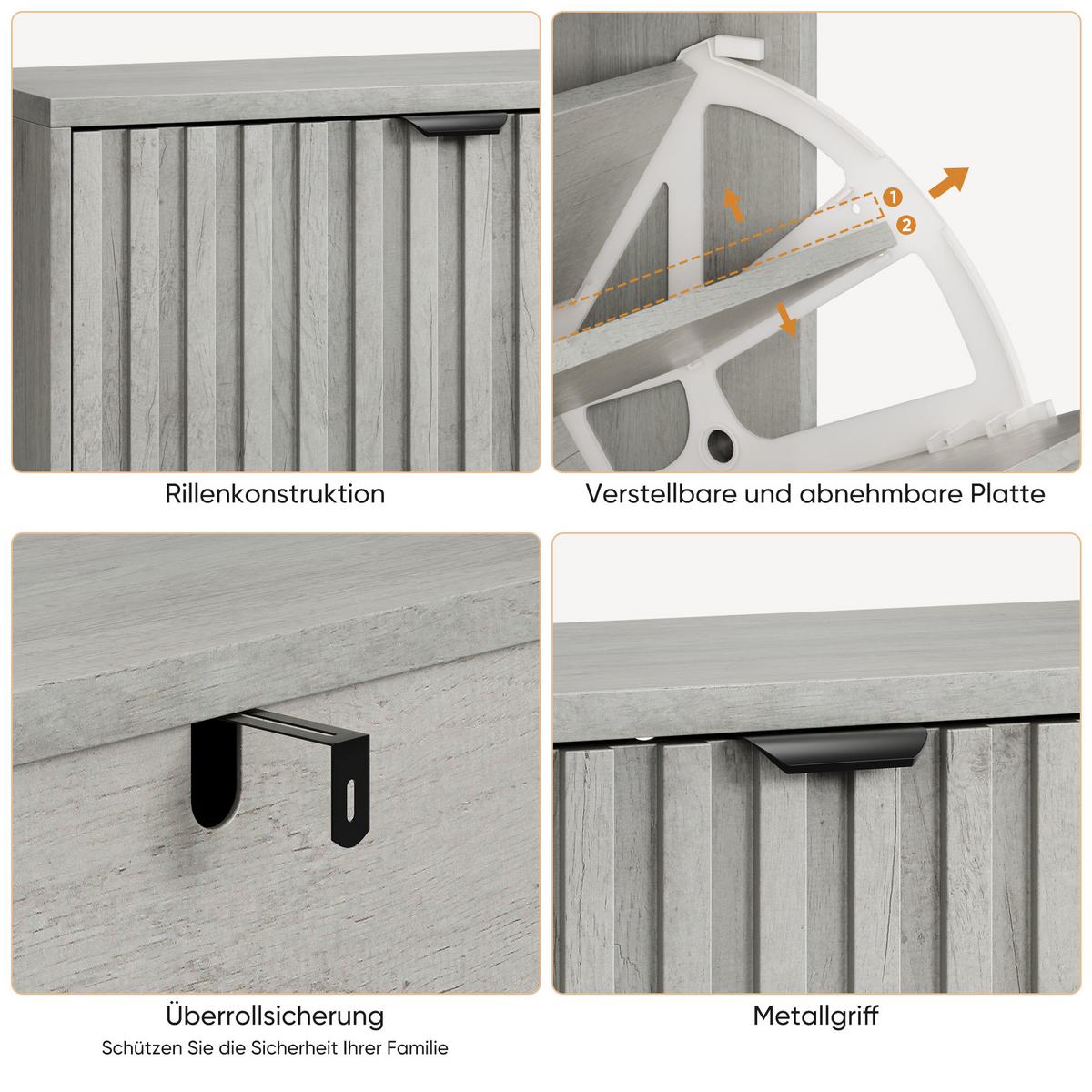 SCHUHKIPPER Grau 60/24/94 cm - Grau, Holzwerkstoff (24/94/60cm) - Urban Meuble