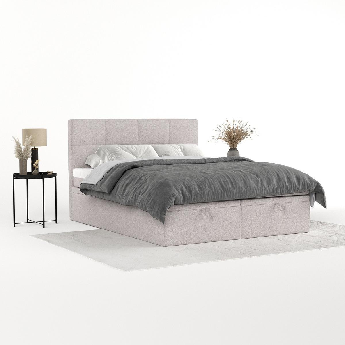 BOXBETT Tessa 180/200 cm Beige im Riva Stoff - Beige/Schwarz, Holz/Holzwerkstoff (180/200cm) - AltaBeds