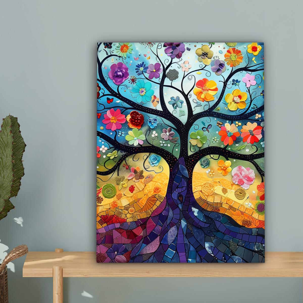 LEINWANDBILD Kunst - Baum des Lebens - Blumen - Hippie Room Decor 30x40 cm - Dunkelblau, Textil (30/40cm) - MuchoWow