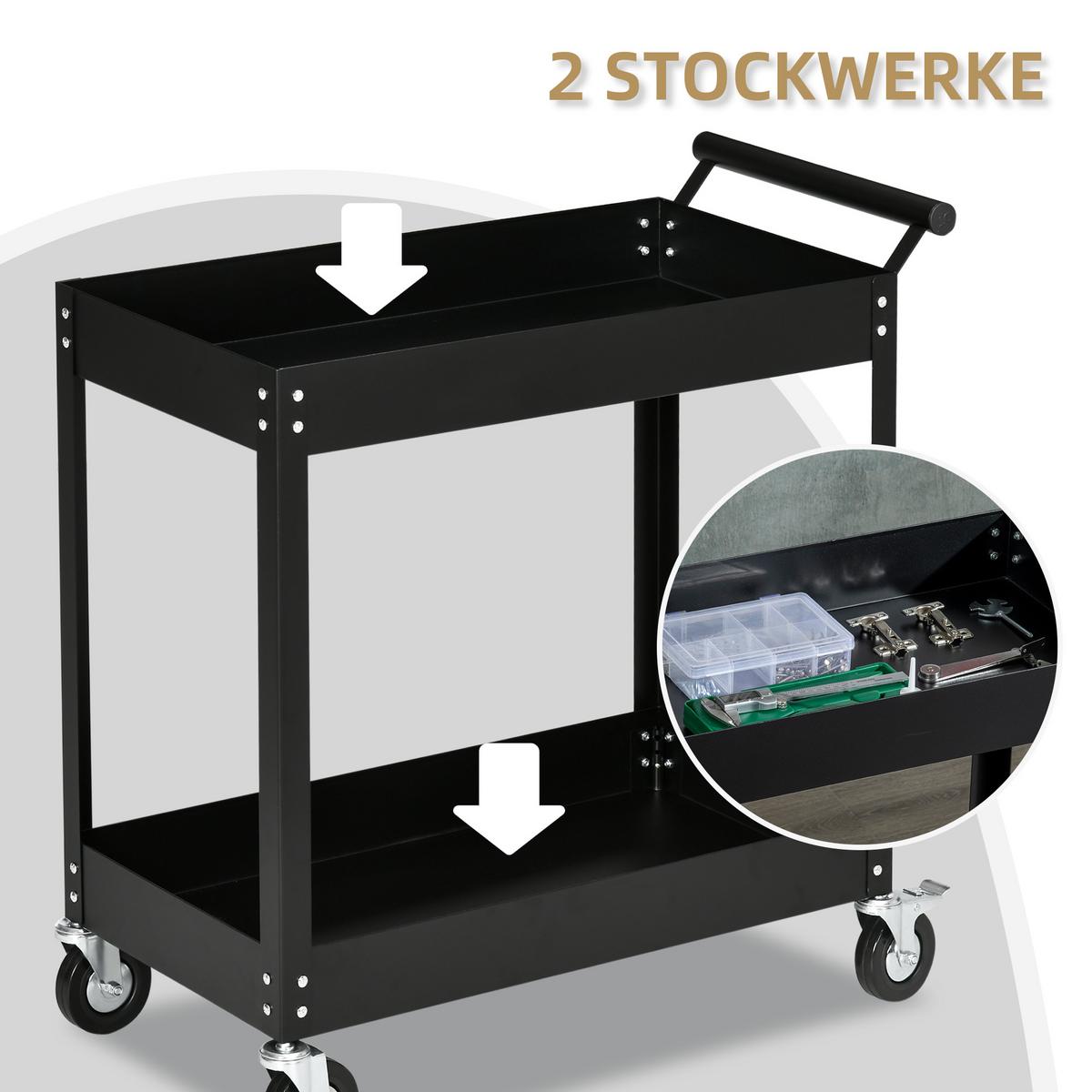 WERKSTATTWAGEN Kaltgewalzter Stahl Schwarz - Schwarz, Metall (38/84/84.5cm) - DURHAND