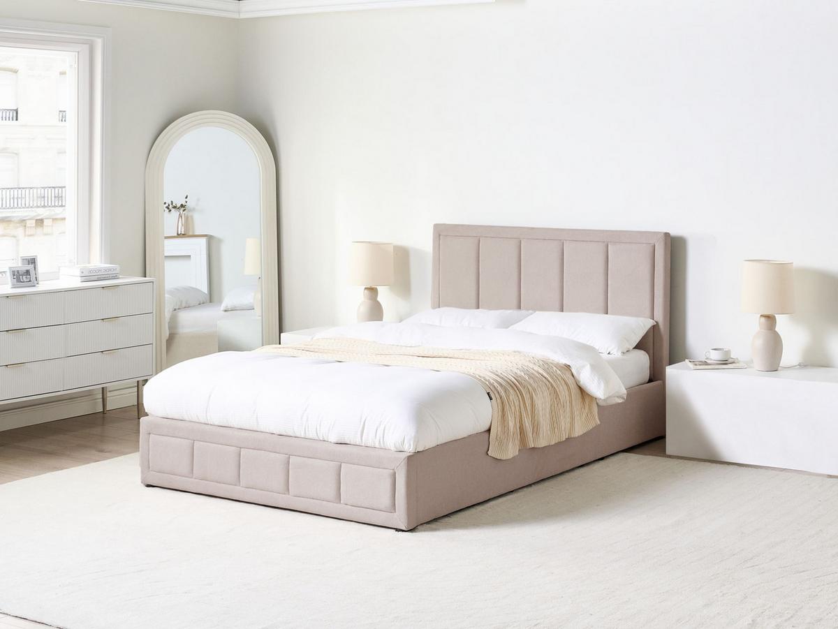 BETT mit Stauraum 140/200 cm Stoff Beige Quiberon - Beige, Textil (140/200cm) - Beliani