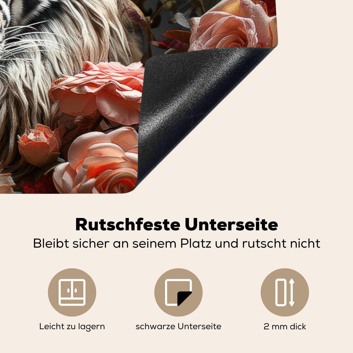 HERDABDECKPLATTE Tiger - Tier - Natur - Floral - Botanisch Ceranfeldabdeckung 78x52 cm - Orange, Kunststoff (78/52/0.2cm) - MuchoWow