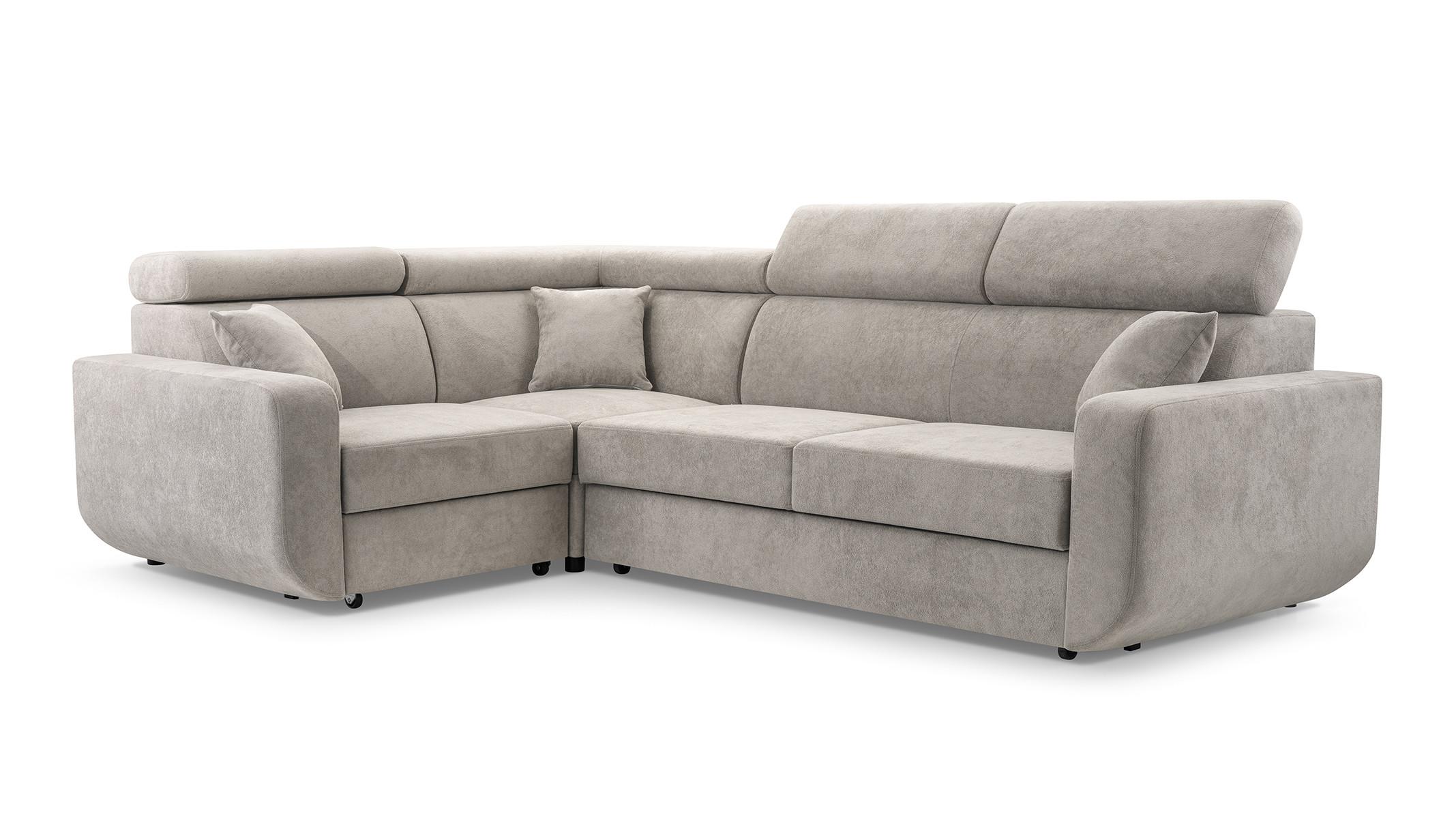 ECKSOFA RENO Beige Plüsch-Stoff mit Schlaffunktion - Beige, Holz (263/184cm) - MASSENO
