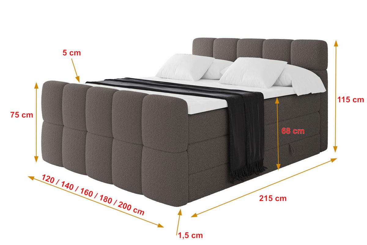 BOXBETT mit Matratze H3/H4 - FAMA-Z KING - 120x200 cm Braun Quelle - Braun, Holzwerkstoff (120/200cm) - ALTDECOR