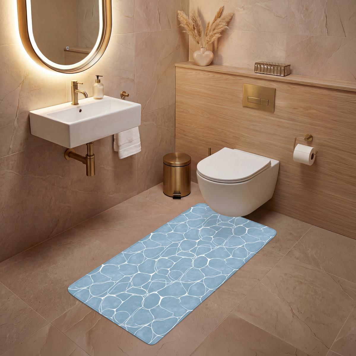 WC-VORLEGER Organisch - Muster - Blau Toilettenvorleger 60x120 cm - Hellblau, Textil (60/1cm) - OnlyWow