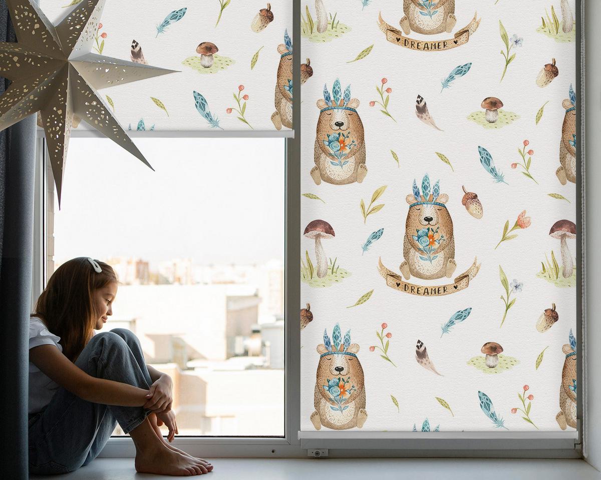 INNENROLLO - Fensterrollo - Rollo - 70x140 cm - Teddybären und Pflanzen - Braun, Kunststoff (70/140/0.5cm) - TULUP