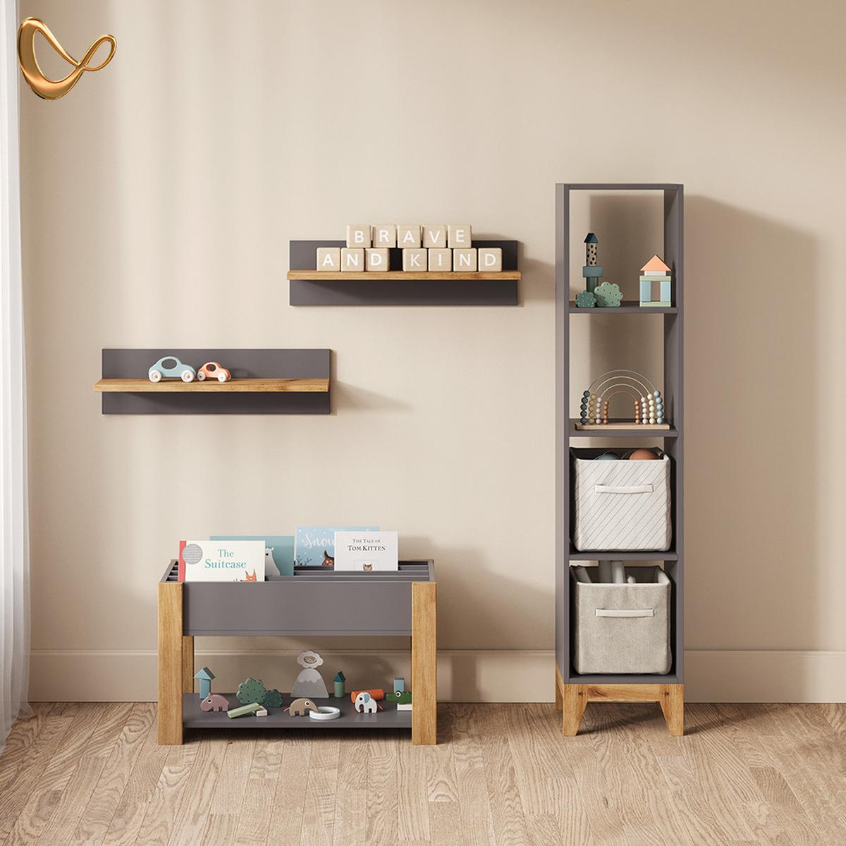 KINDERREGAL Mailo Grau/Artisan 80 x 46 cm - Eiche Artisan/Grau, Holzwerkstoff (80/46/40cm) - Livinity®