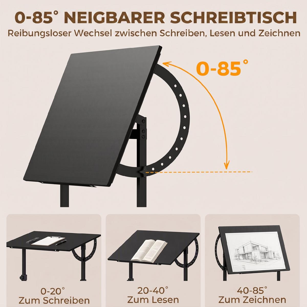 ZEICHENTISCH Spanplatte Stahl Schwarz - Schwarz, Holzwerkstoff/Metall (90/60/90cm) - HOMCOM