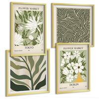 BILDER SET 4er Set - 50x50 cm & 40x60 cm Goldrahmen - Pflanzenmuster, Boho-Dekorationen - Goldfarben, Kunststoff (50/50cm) - TULUP