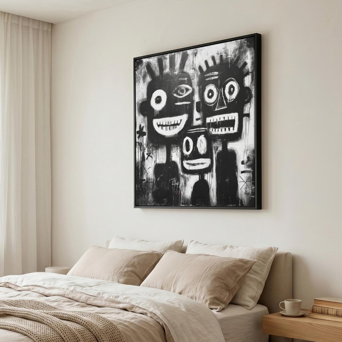 LEINWAND Bilder mit Rahmen - Malerei - Figuren - Schwarz - Abstrakt - 90x90 - Schwarz, Textil (90/90cm) - MuchoWow