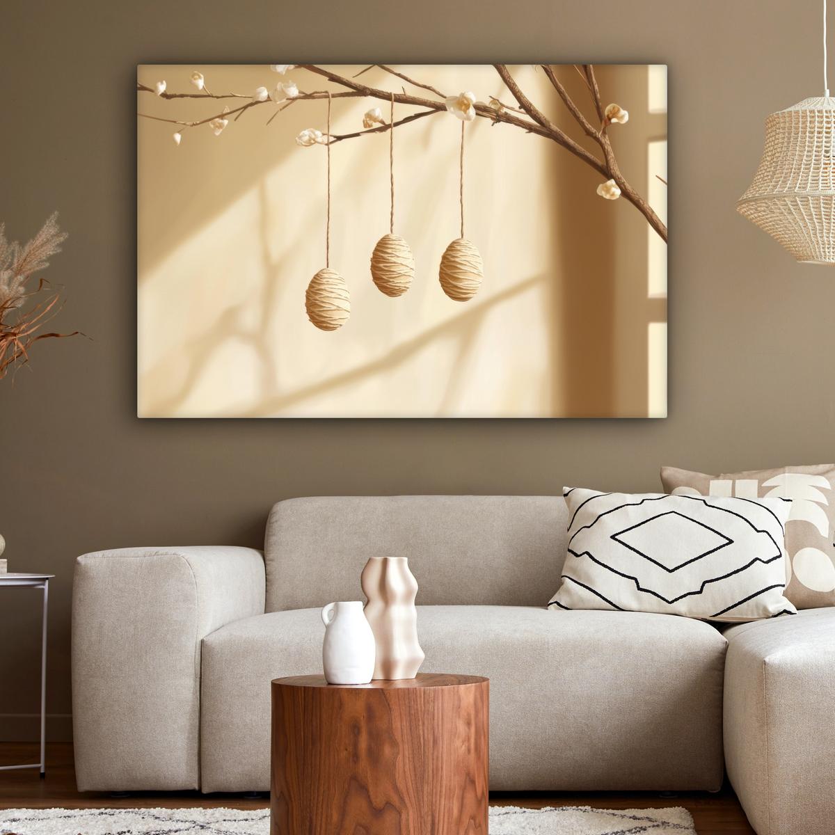LEINWANDBILD Beige - Osterkuchen - Eier Groß 140x90 cm - Beige, Textil (140/90cm) - MuchoWow
