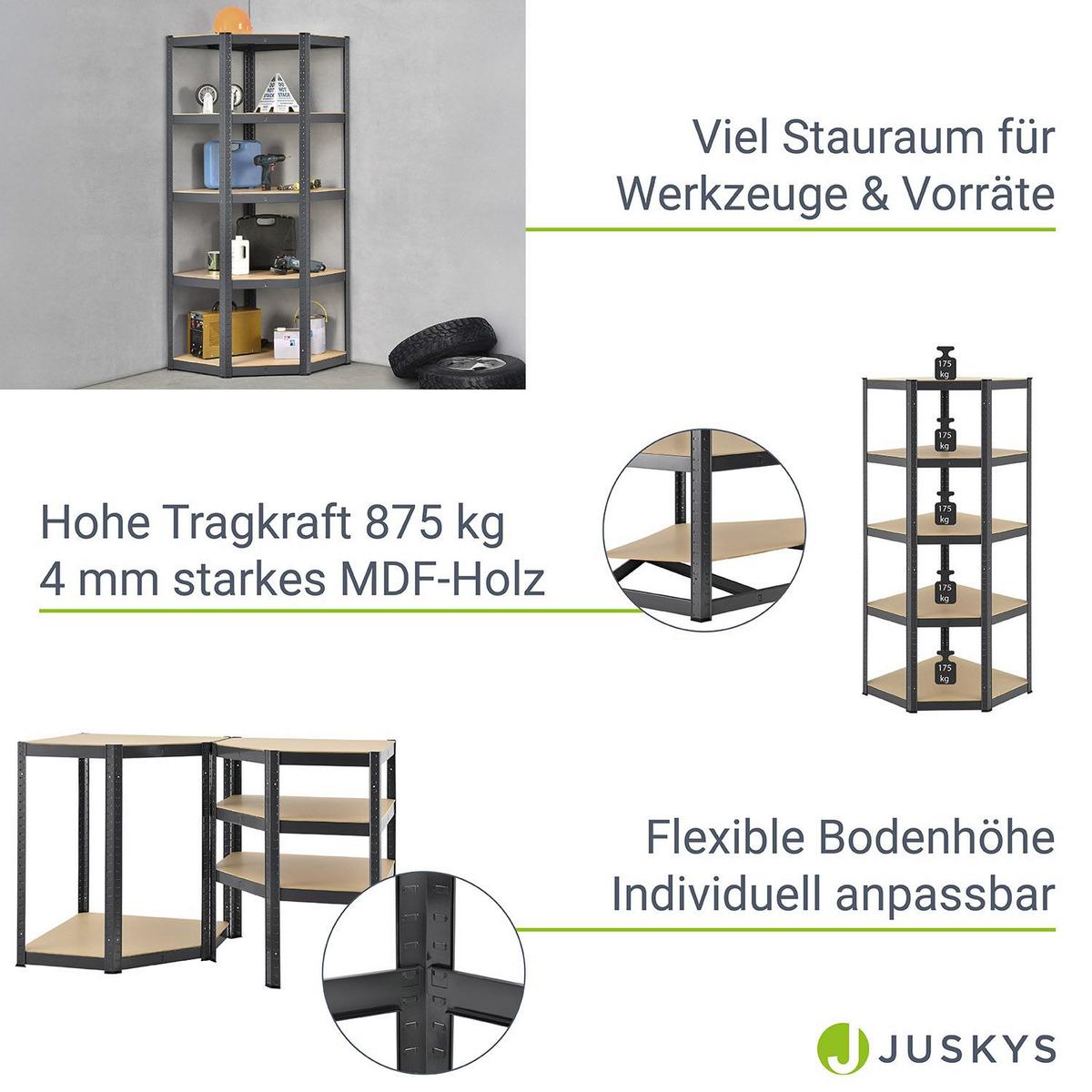 ECKREGAL Lagerregal Corner Basic grau 180x70x40 cm - Grau, Metall (70/180/70cm) - Juskys
