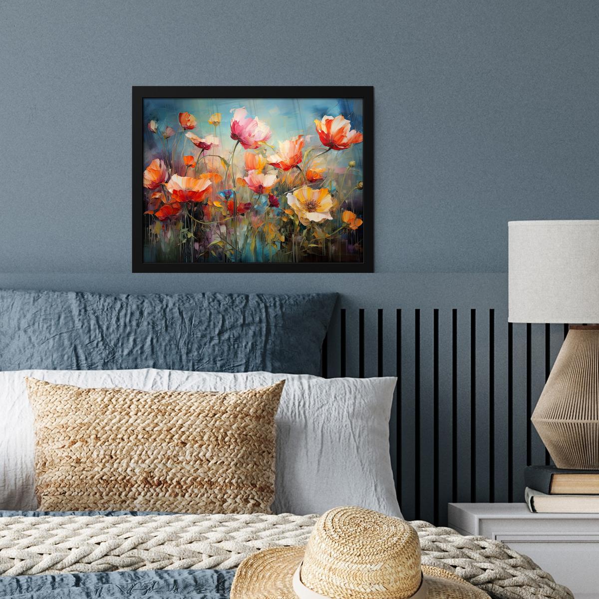 POSTER MIT RAHMENGERAHMTES BILD Blumen - Aquarell - Kunst - Botanisch - Natur 40x30 cm - Orange, Papier (40/30cm) - MuchoWow