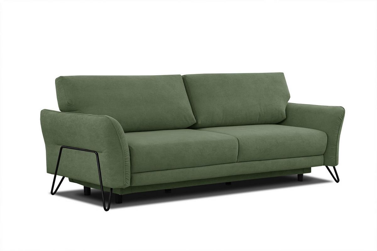 SOFA LOREM 3-Sitzer mit Schlaffunktion, grün - Schwarz/Grün, Holz/Textil (232/90/107cm) - Wozimo