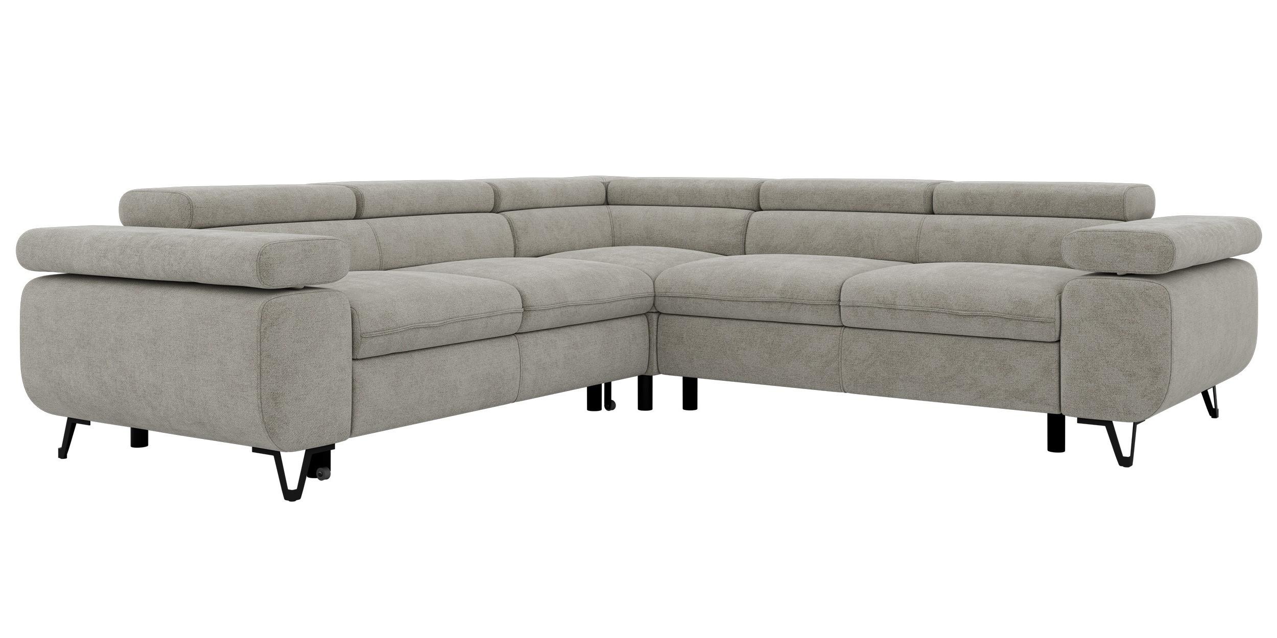 ECKSOFA QUADRO L - Hellgrau Stukture - Rechts Seite - Hellgrau/Schwarz, Textil/Metall (269/269cm) - MKS
