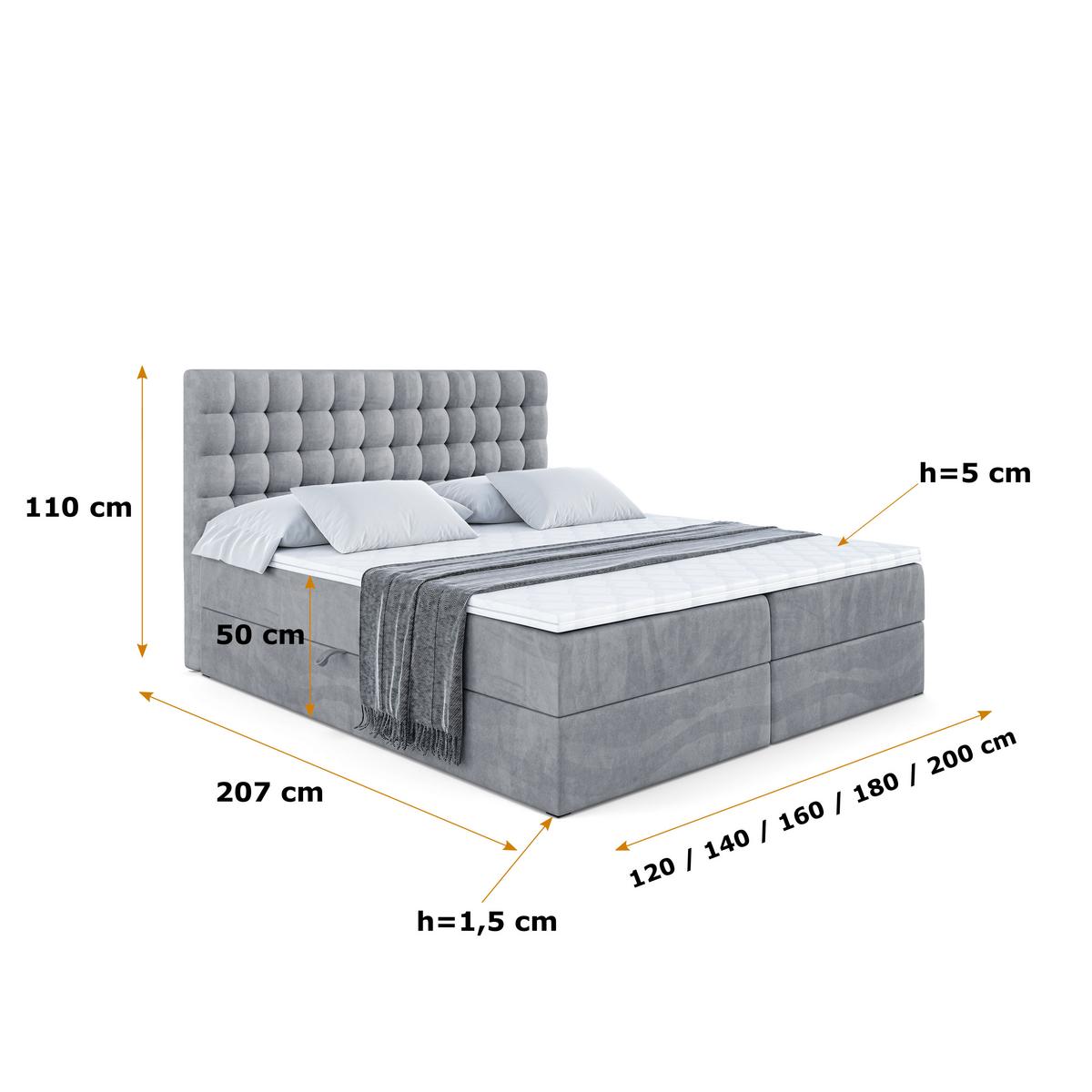 BOXBETT mit H4-Matratze und Lattenrost - VIONE - 140x200 Grau - Grau, Holzwerkstoff (140/200cm) - ALTDECOR